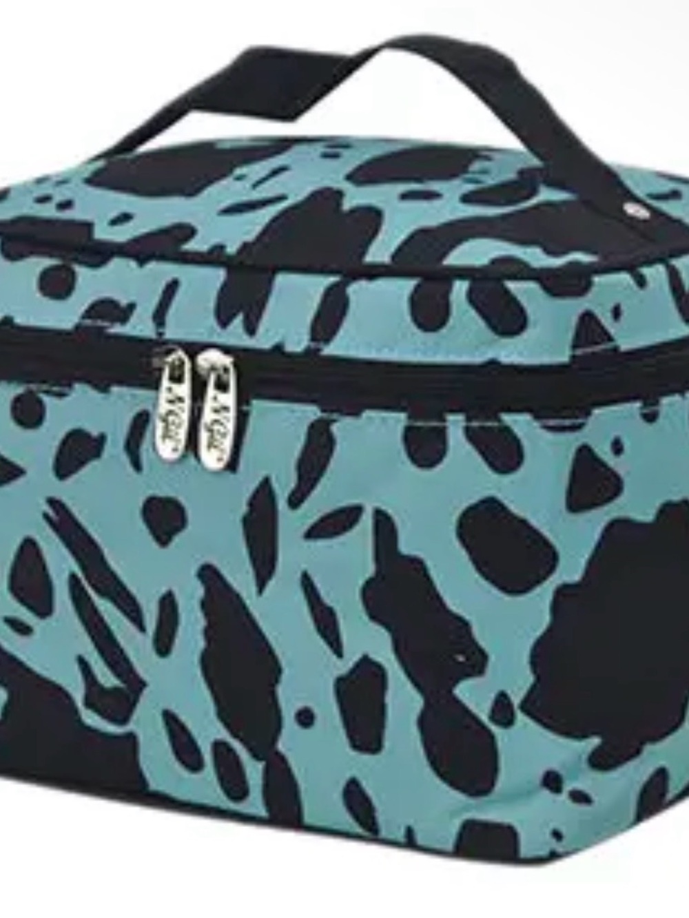 Turquoise Black Cowprint Cosmetic Bag Set - Matching Travel Organizer - Picture 5 of 10
